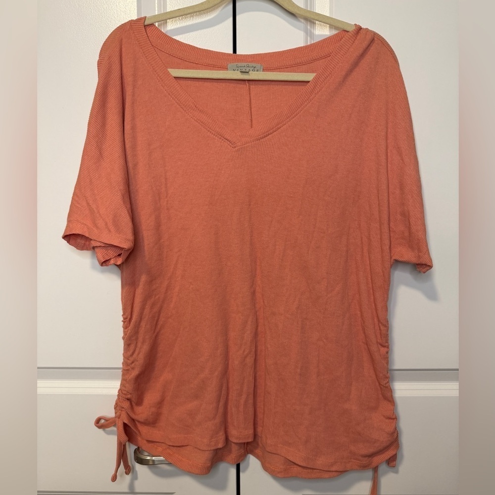 French Laundry Vintage Ribbed V-Neck Short Sleeve Top Rust Orange Women’s XL